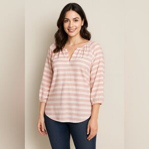 Gap Pink & White Striped Peasant Blouse Women’s Size M 3/4 Sleeve